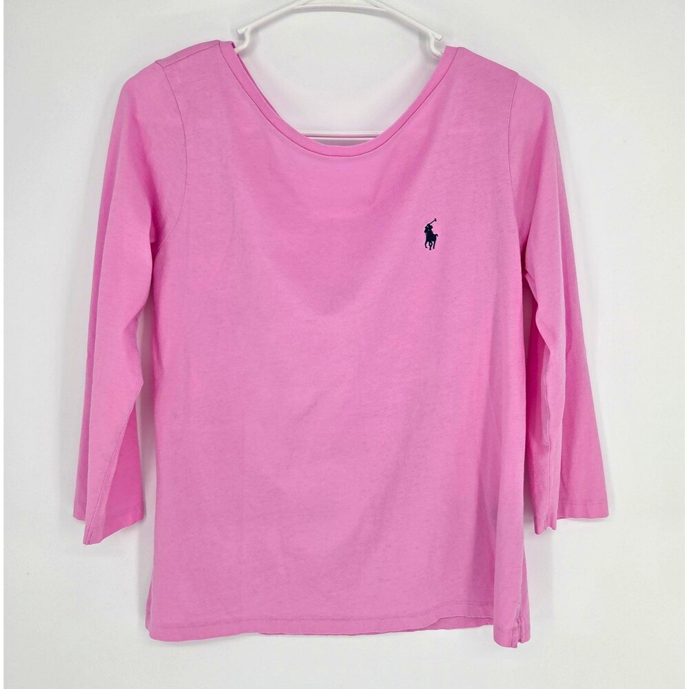 Polo Ralph Lauren Womens Pink Jersey Cotton 3/4 Sleeve Scoop Neck Tee M *flawed*